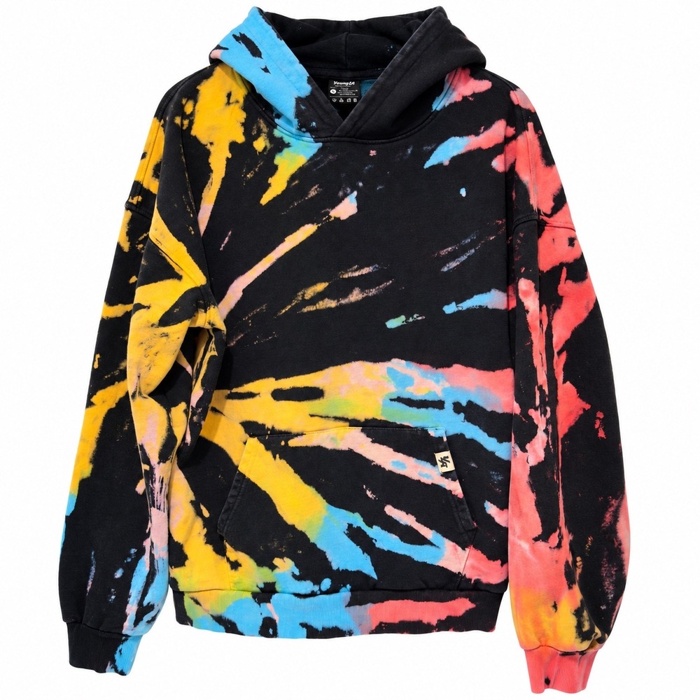 YoungLA Men's L Multicolor Abstract Tie Dye Hoodie 100% Cotton Streetwear